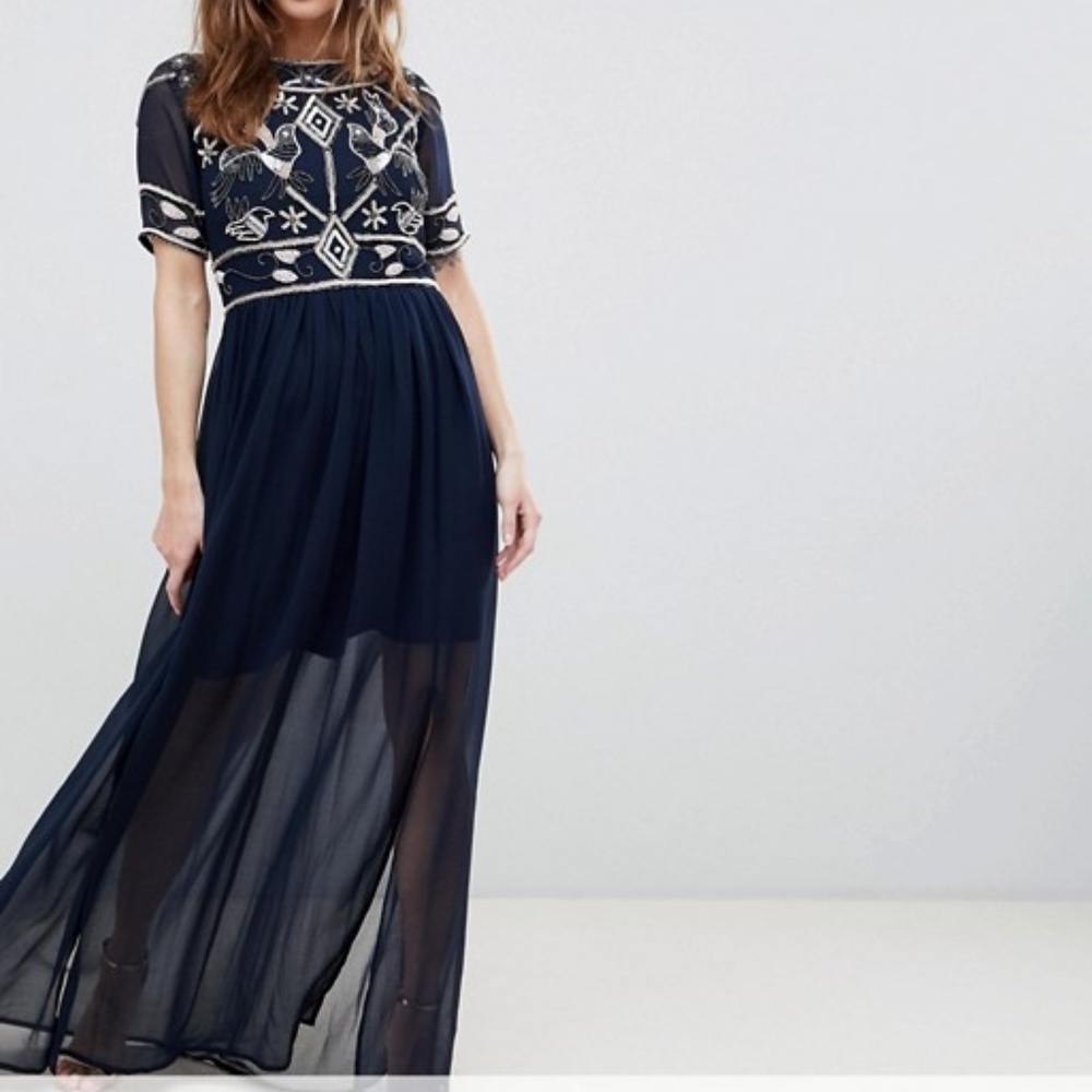 Frock & Frill – PETITE Embellished Top Maxi Dress